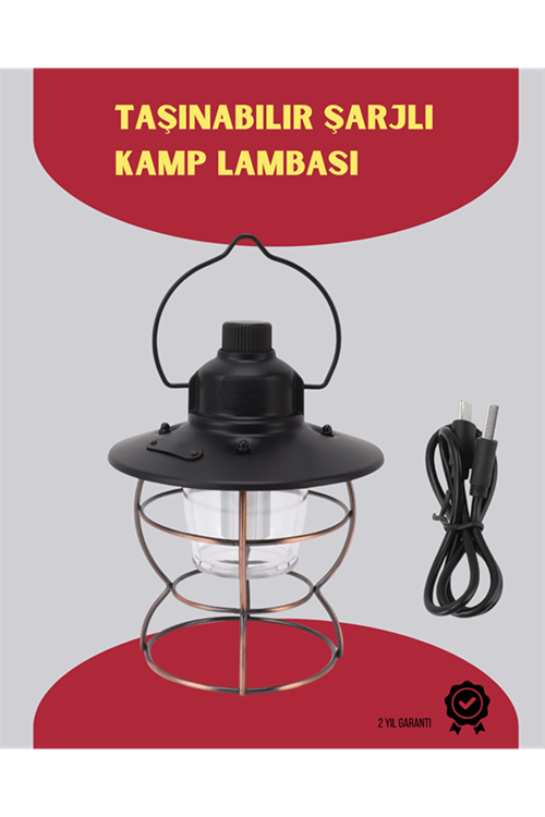 USB Şarjlı Retro LED Kamp Feneri – 4 Işık Modu, Su Geçirmez, Taşınabilir