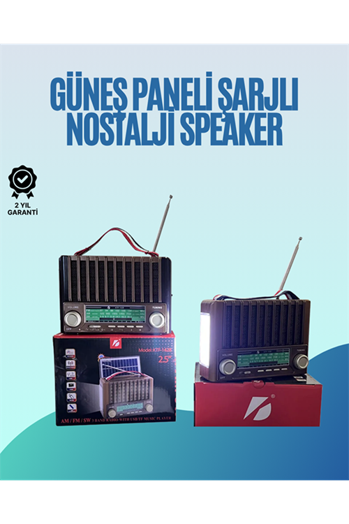 KTF-1428 Nostaljik Solar Enerjili Bluetooth Speaker – Radyo, SD/USB MP3 Çalar, Güçlü Taşınabilir Hoparlör