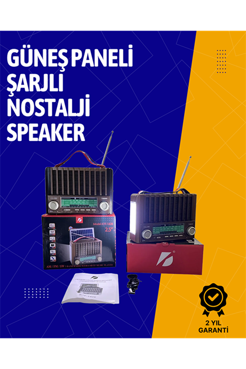 KTF-1428 Solar Enerjiyle Şarj Olabilen Bluetooth Nostalji Hoparlör – Taşınabilir, Güçlü Ses, MP3 Okuyucu
