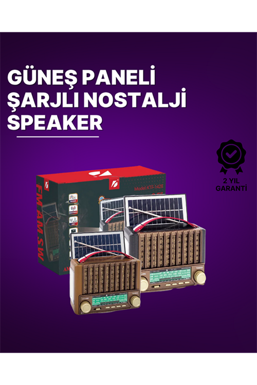 KTF-1428 Güneş Paneli Şarjlı Nostaljik Bluetooth Hoparlör – FM/AM/SW Radyo, USB/SD Desteği, Taşınabilir Tasarım