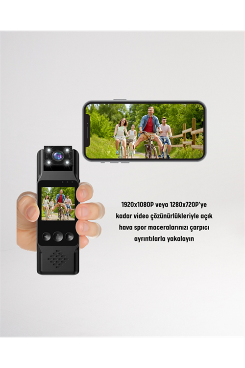 WiFi Destekli Mini Kamera – 180° Dönebilen Lens, 1080P Video, TFT Ekranlı