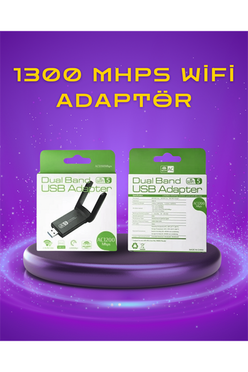 Yüksek Hızlı 1200 Mbps Çift Bant USB WiFi Adaptör – Güçlü Sinyal, Geniş Uyumluluk
