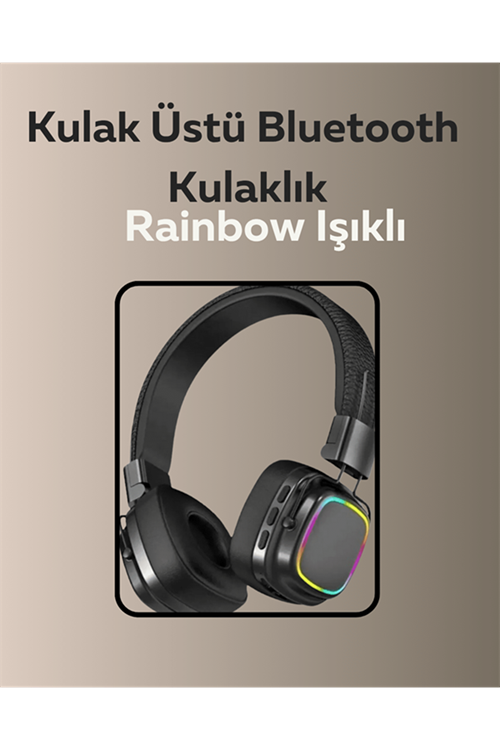 Bluetooth 5.3 Rainbow Işıklı Kulak Üstü Kablosuz Kulaklık