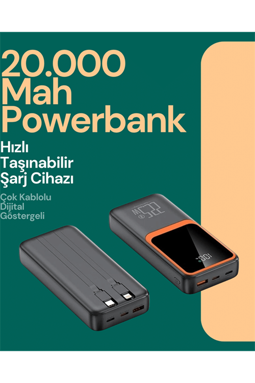 Taşınabilir Şarj Cihazı 20000 mAh | 22.5W Hızlı Şarj + Dijital Ekran + Kablo Dahil