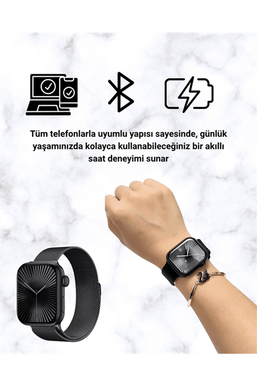 Mini Series 10 Akıllı Saat | 3 Kordon + Bileklik Hediyeli, Tüm Telefonlarla Uyumlu