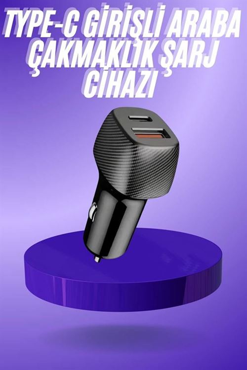 38W USB Type-C Girişli Oto Çakmaklık Araç İçi Hızlı Şarj Çakmaklık Şarj Aleti