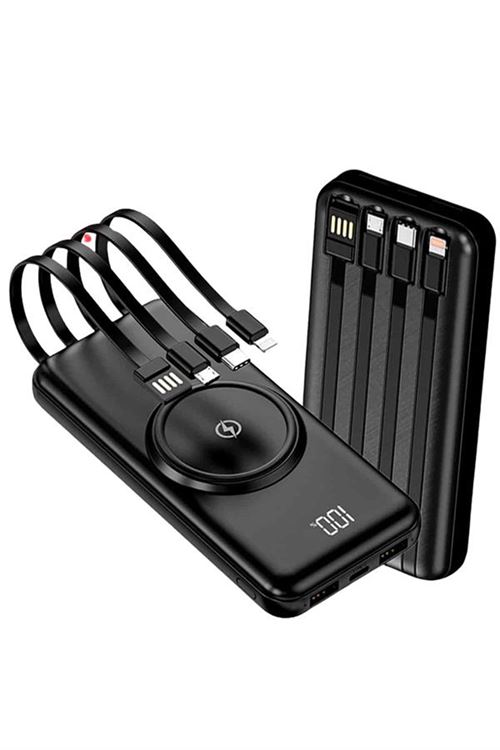 Kablosuz Çoklu Şarj Girişli 10.000 Mah Kablolu Powerbank Taşınabilir