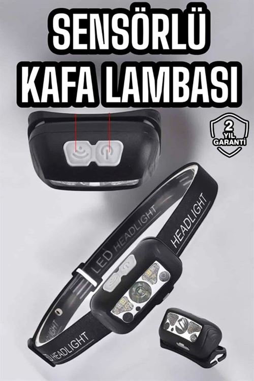 Kafa Lambası Kamp Lambası Sensörlü Şarjlı Ayarlanabilir