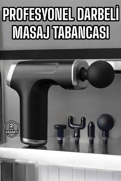 Masaj Tabancası 4 Başlıklı Kas ve Vücut Ağrıları İçin Şarjlı Darbeli