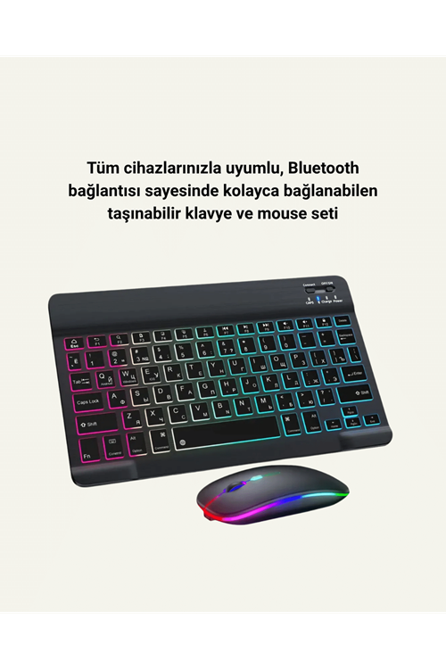 Bluetooth 5.3 Destekli Şarjlı Taşınabilir Klavye + Mouse Kombinasyonu