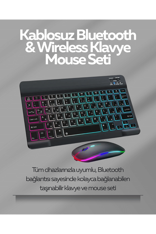 Tüm Cihazlarla Uyumlu RGB Işıklı Kablosuz Klavye ve Mouse Seti