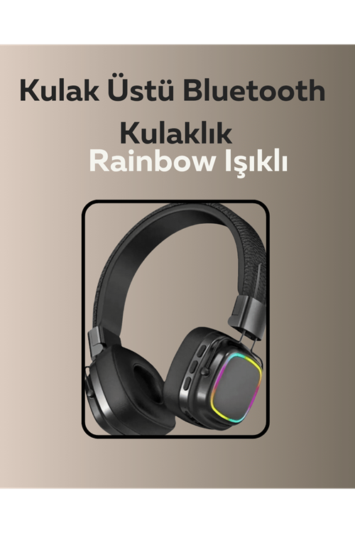 Bluetooth 5.3 Rainbow Işıklı Kulak Üstü Kablosuz Kulaklık