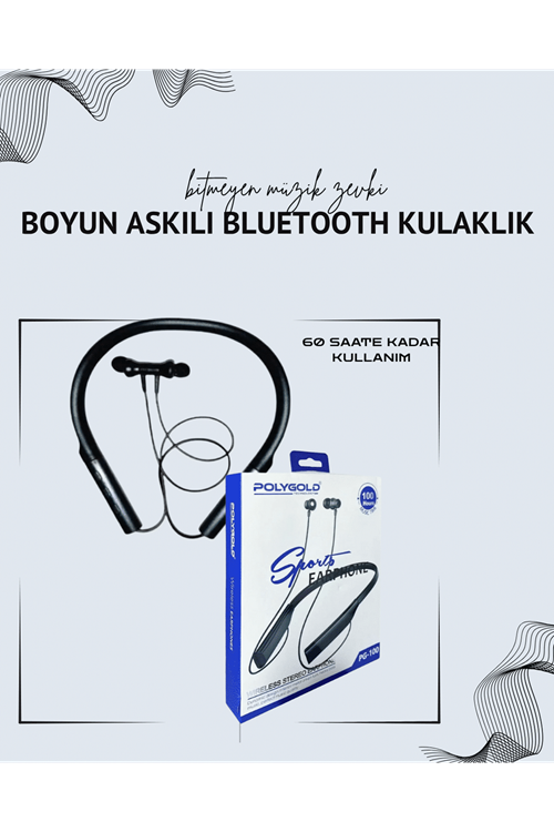 Polygold PG-100 Boyun Askılı Kablosuz Kulaklık – 200 Saat Bekleme Süresi, Stereo Ses, Mikrofonlu