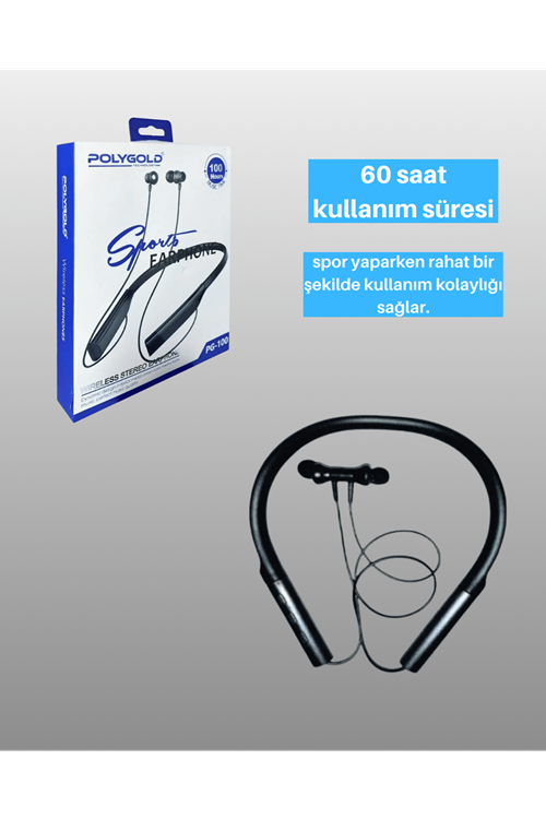 Polygold PG-100 Bluetooth 5.0 Boyun Bantlı Kulaklık – 50 Saat Konuşma Süresi, Type-C Şarj