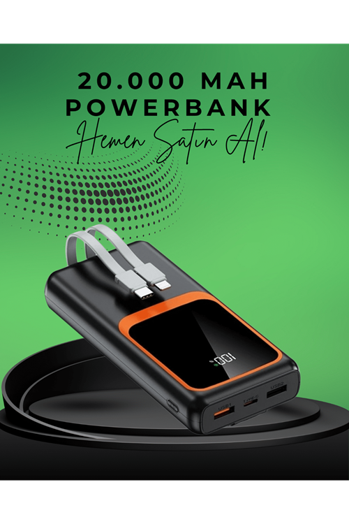 20000 mAh Taşınabilir Powerbank | Çok Kablolu, Hızlı Şarj Destekli (22.5W)