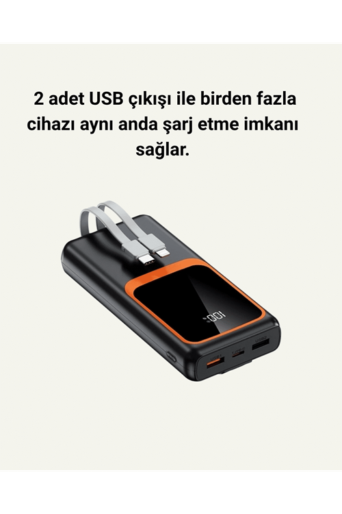 20000 mAh Taşınabilir Powerbank | Çok Kablolu, Hızlı Şarj Destekli (22.5W)