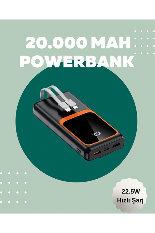 Dijital Ekranlı 20.000 mAh Powerbank | 22.5W Hızlı Şarj + Çoklu Bağlantı Seçeneği