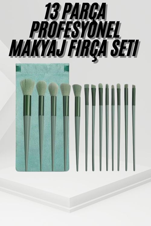 13 Parça Taşınabilir Kılıflı Profesyonel Makyaj Fırça Seti Pudra Allık Fondöten Fırçası