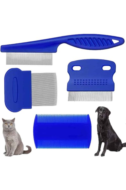 4'lü Bit Pire Tarağı Set Kedi Köpek Evcil Hayvan Tüy Toplayıcı Mavi