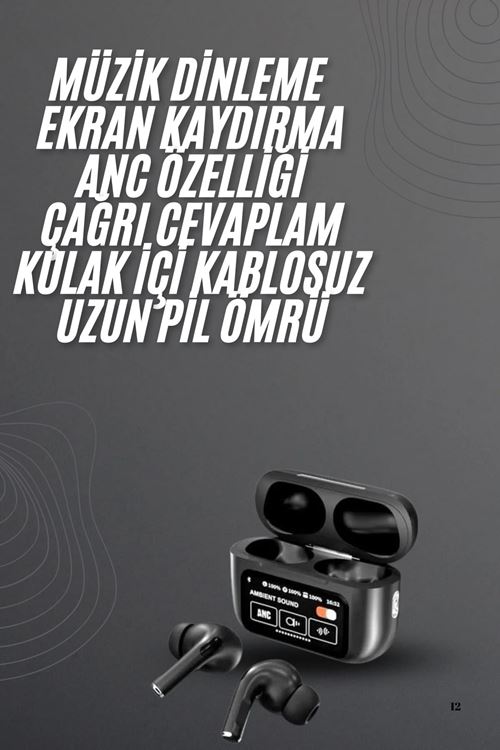 Kulak İçi Bluetooth Kulaklık Ekranlı Müzik Dinleme Çağrı Cevaplama Siyah