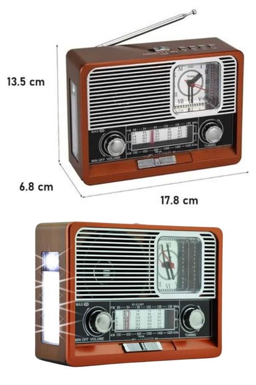 Saatli Fenerli Bluetooth Nostaljik Radyo AUX SD USB Girişli Bluetooth Hoparlör