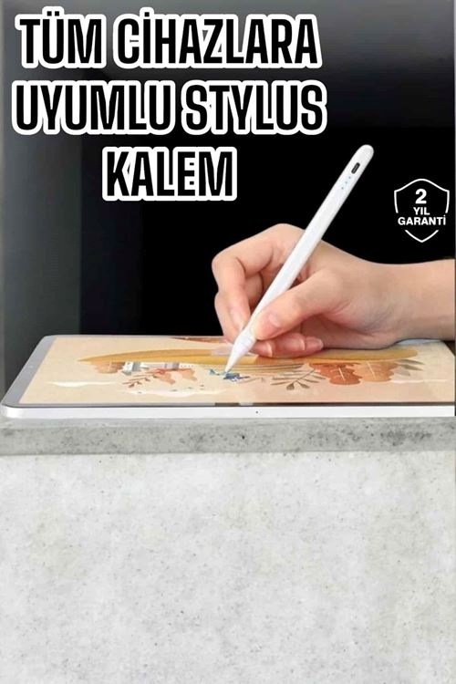 Dokunmatik Kalem Beyaz Şarjlı Yedek Uçlu Android ve İOS Uyumlu