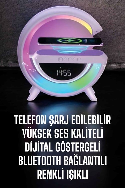 Bluetooth Hoparlör 15W Kablosuz Hızlı Şarj LED Gece Lambası