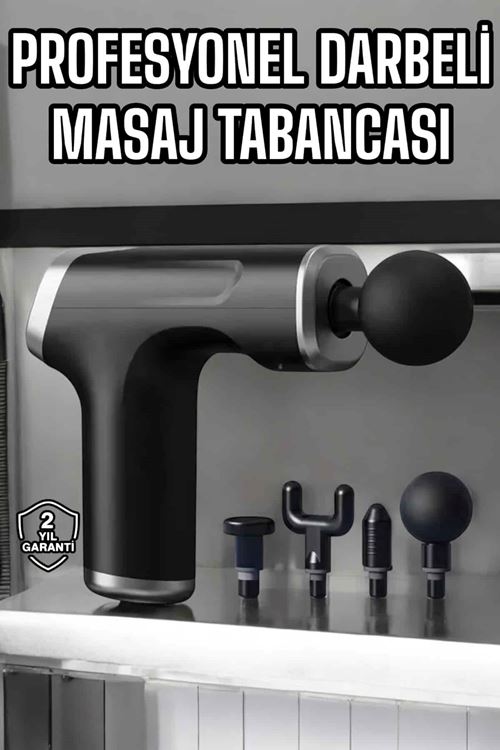Masaj Tabancası 4 Başlıklı Kas ve Vücut Ağrıları İçin Şarjlı Darbeli