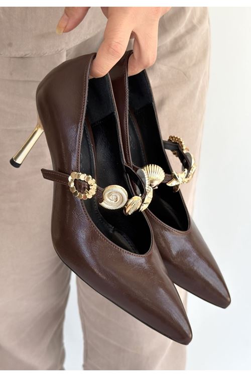 Conne Kahverengi Cilt Stiletto Ayakkabı