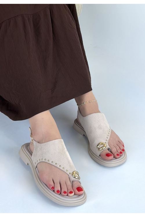 Oliwa Bej Süet Parmak Arası Sandalet