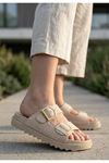 Tonda Bej Süet Tokalı Terlik